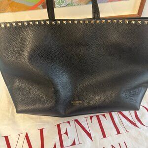 Valentino Garavani Rockstud Large Black Calfskin Leather Tote Bag Gold Hardware